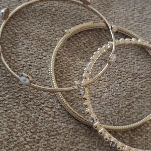 Macy's Gold Tone Bangle Bracelets 3-piece Set Women New 3inches